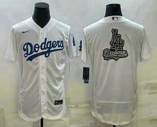 Men%27s Los Angeles Dodgers Big Logo White Flex Base Stitched Baseball Jersey->los angeles dodgers->MLB Jersey